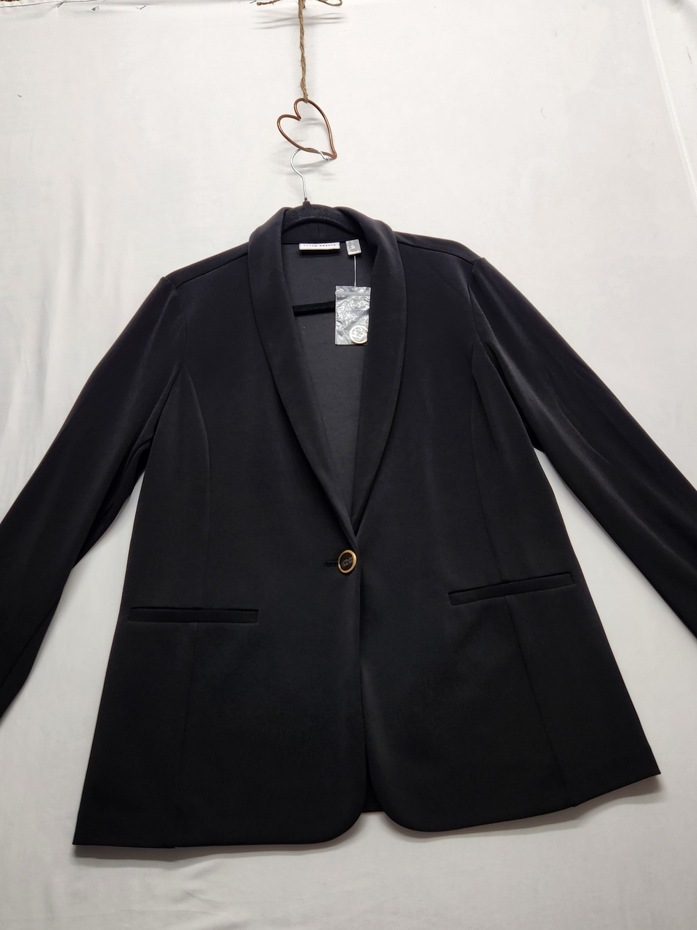 ⭐️NWOT Susan Graver Liquid Knit Black Blazer Jacket One-Button Size Medium P